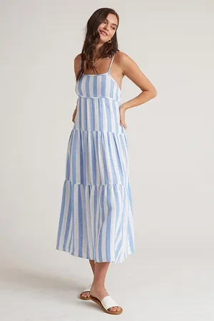 Bella Dahl Tiered Tie Back Maxi Dress Sky Blue
