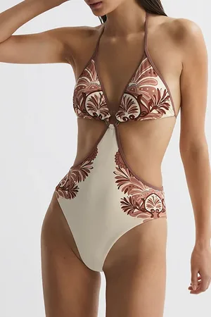 Reiss Natalie-print One-piece Tan