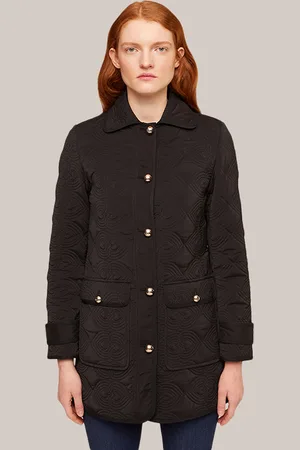 Motivi Long Lightweight Quilted Jacket Black