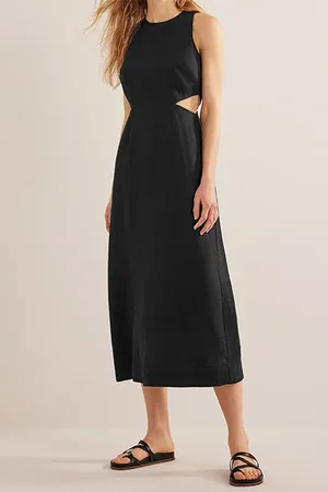Boden Cut Out Linen Midi Dress Black