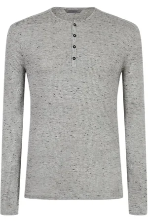 John Varvatos Slim Fit Ls Melange Nep Rib Henley Med Grey