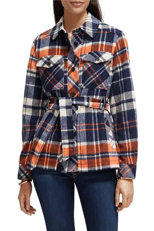 Scotch&Soda Wool Blend Checked Belted Overshirt Dusk