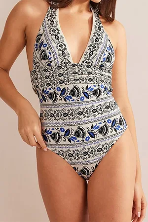 Boden Bow Detail Halter Swimsuit Ivory, Milos Bloom