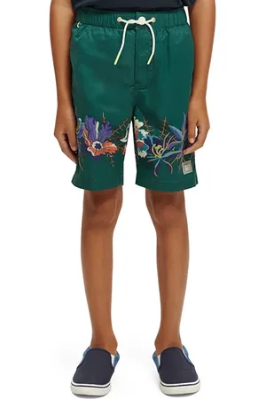 Scotch&Soda Boys Long Length- Flower Printed Boardshorts Botanical Green