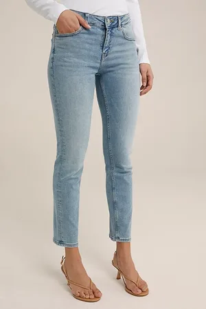 WE Fashion 5-pocket Mid Waist Light Blue