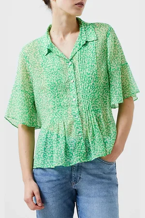 French Connection Cadie Pintuck Top Poise Green