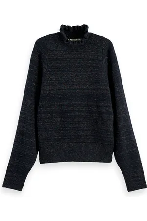 Scotch&Soda Ruffled High-neck Lurex Pullover Black Sky