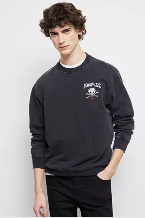 The Kooples Sweat Col Rond Skull Flames Black Washed