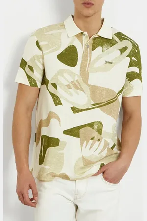 Guess GUESS Ss Slub Aop Polo Green/beige/brown Ab