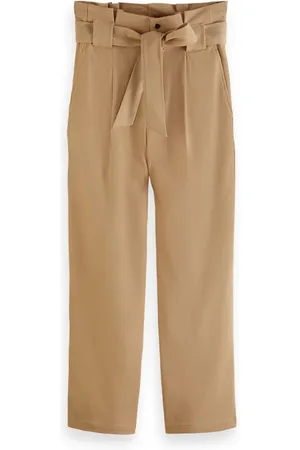 Scotch&Soda Daisy - High Rise Straight Leg Paperbag Trousers Travertine
