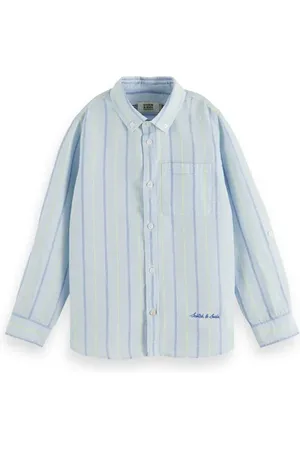 Scotch&Soda Yarn-dyed Long-sleeved Linen Shirt Blue Stripe
