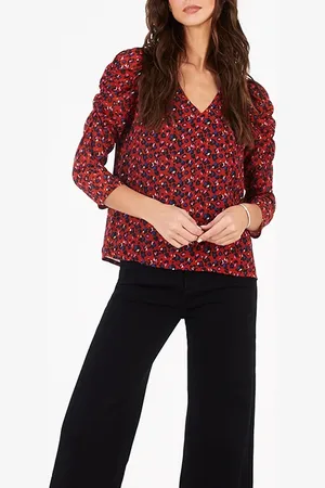 ICODE Candy Red Graphic Floral Print Blouse