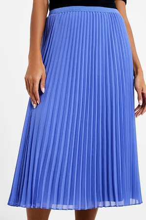 French Connection Pleated Solid Midi Skirt Baja Blue