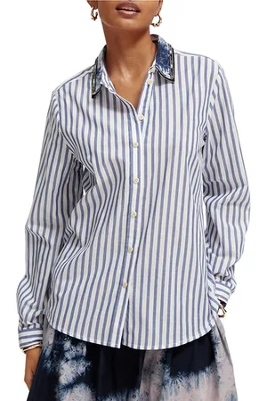 Scotch&Soda Regular Fit Shirt With Beaded Collar Blue Stripe