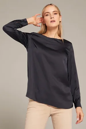 Elena Miro Solid Colour Satin Blouse Blue