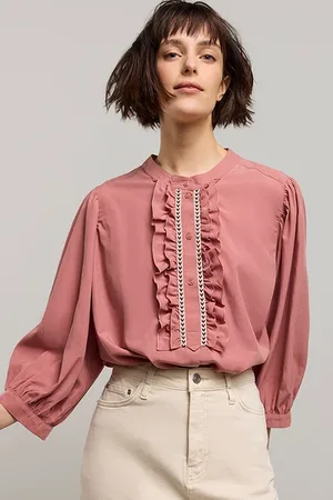 Summum Woman Top Ruffles Lyocell Cotton Antique Pink