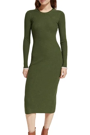 Scotch&Soda Skinny Rib Knitted Dress Field Green Melange