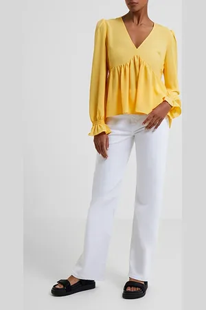 French Connection Crepe Light V Neck Top Buff Yellow
