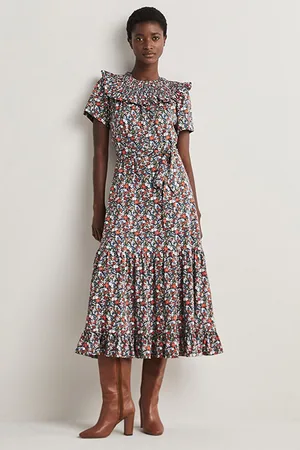 Boden Smocked Yoke Jersey Midi Dress Nvy