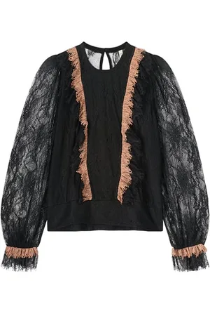 Summum Woman Jersey Top Colorcombo Lace Mix Black