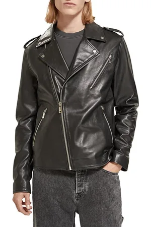 Scotch&Soda Placement Print Leather Biker Jacket Black