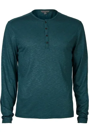 John Varvatos Danville Regular Fit Ls Henley With Plac Peacock Blue