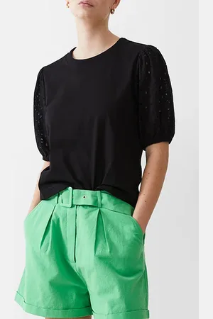 French Connection Broderie Sleeve Top Black