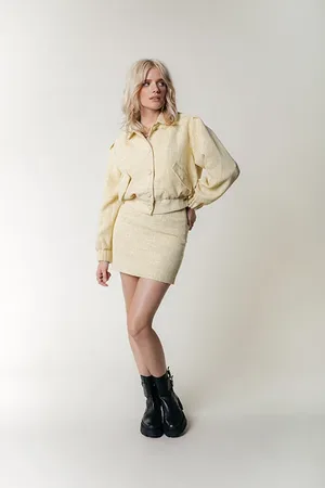 Colourful rebel Trista Boucle High Waist Skirt Light Yellow