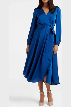Forever New Marilyn Satin Wrap Midi Dress Sapphire Blue