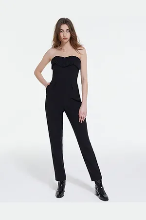 The Kooples Bustier Jumpsuit With Pleated Detail Black