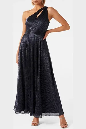 Forever New Billie Asymm Plisse Midi Dress Navy