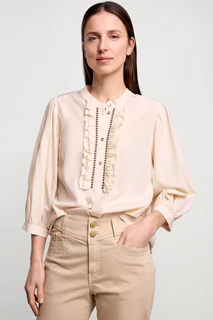 Summum Woman Top Ruffles Lyocell Cotton Ivory