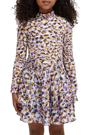 Scotch&Soda Girls All-over Printed High-neck Fitted T-shirt Floral Leopa