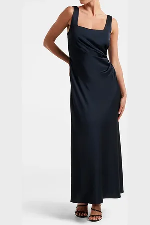 Forever New Winnie Square Neck Ruched Midi Navy