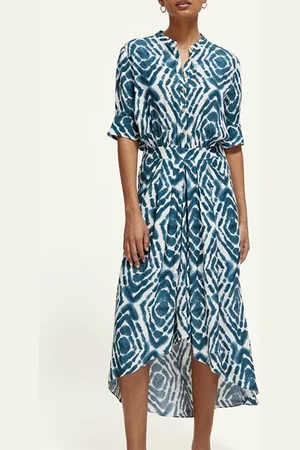 Scotch&Soda Midi Dress With High Low Hem Disco Tie Dye Bottle Green