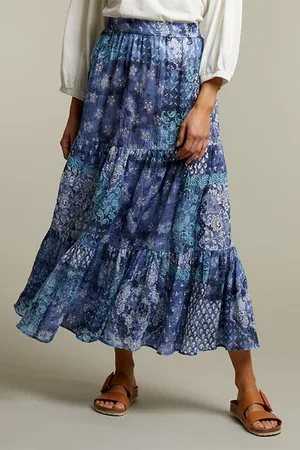 River Woods Fantasy Blue Elastic Waist Skirt