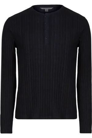 John Varvatos Regular Fit Ls Henley W/ Pleated Texture Midnight