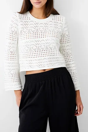 French Connection L/s Crochet Bobble Knit Ivory
