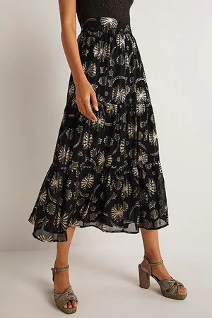 Boden Tiered Midi Skirt Blk