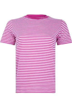 French Connection Crew Stripe Tee Wild Rosa/white