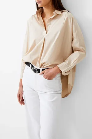French Connection L/s Vee Collar Poplin Popover Stone