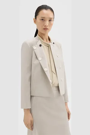 THEORY Wool Gabardine Cropped Jacket Aged Flax