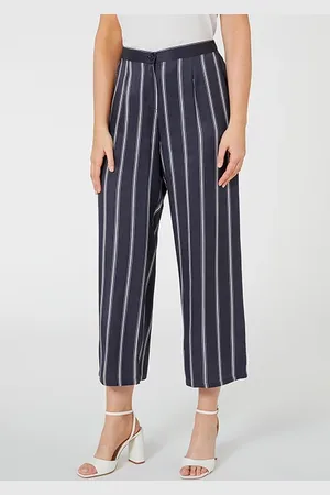 Elena Miro Striped Viscose Trousers Black Striped