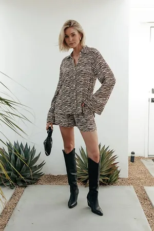 Colourful rebel Tia Zebra Kimono Sleeve Blouse Dark Brown
