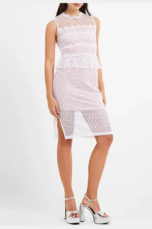 French Connection Ramona Lace Jersey Bodycon Dress Linen White