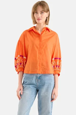 SHOEBY Lm-sbvoile Embroidery Blouse Ss Orange
