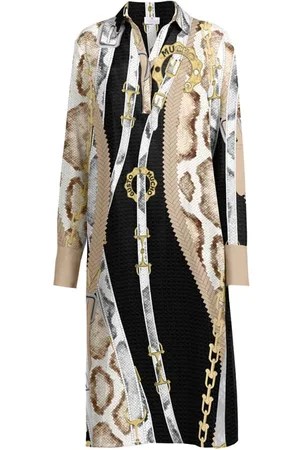MUCHO GUSTO Silk Dress Turin Black With Belts And Chains