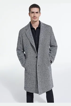 The Kooples Manteau Long Chevron Avec Poches Black White