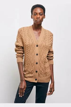 The Kooples Buttoned Cardigan In Braided Wool Camel