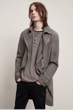 John Varvatos Slim Fit Trench Coat With Neck Straps Wa Med Grey